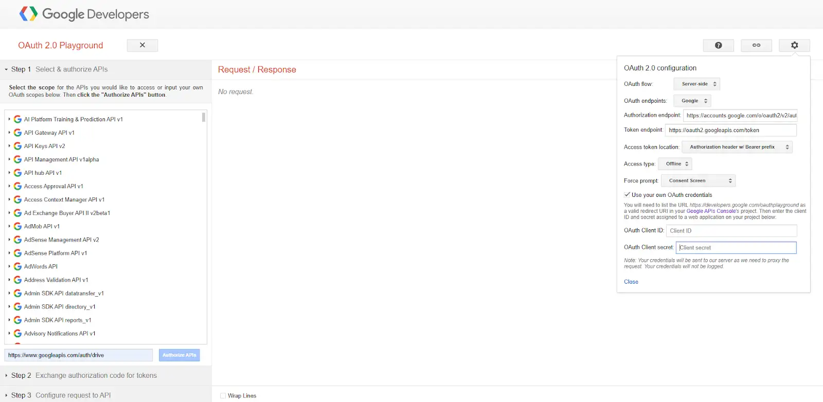 OAuth Playground — Authorize APIs